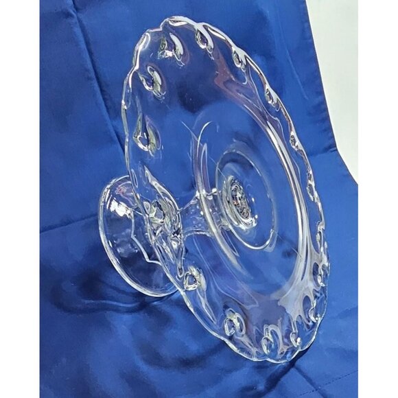 Vintage Clear Glass Pedestal Cake Stand With Scalloped Edge Design - Picture 2 of 8